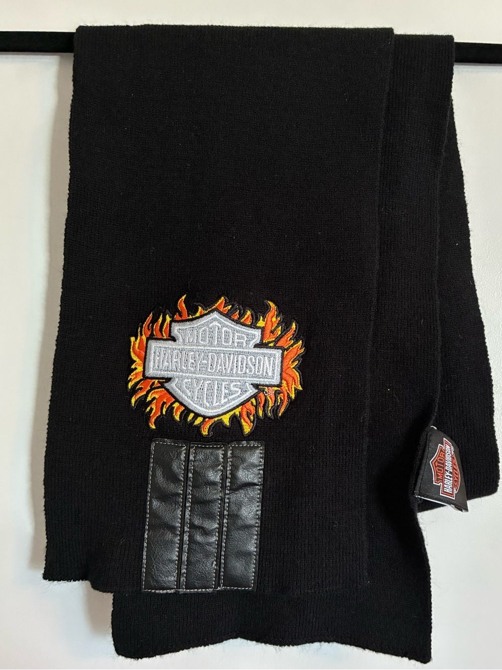 Harley Davidson Black Knit Scarf With Patch Biker
